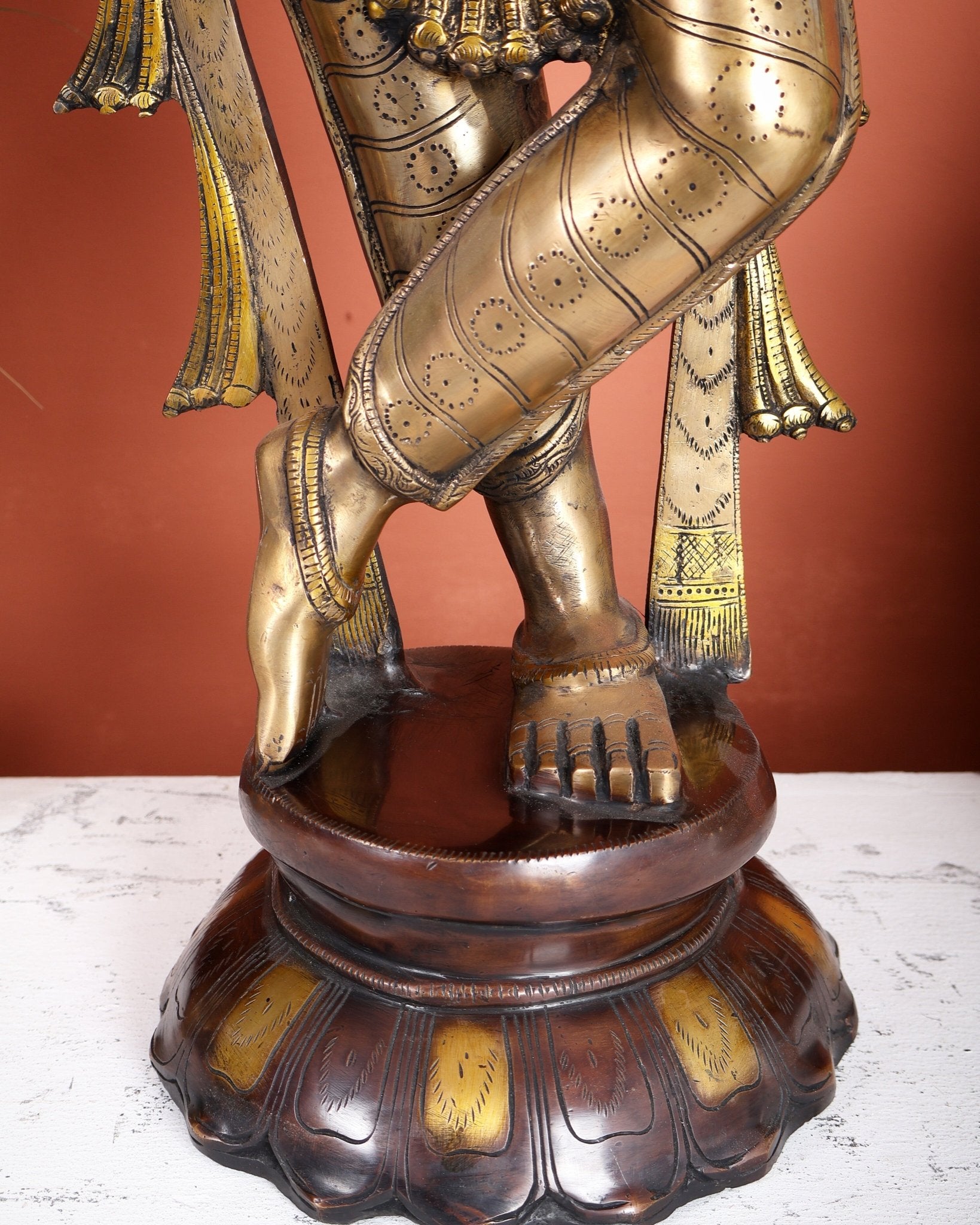 Pure Brass Kerala - Style Krishna Statue with Unique Crown – Three - Tone Finish 32 Inch - Budhshiv.com