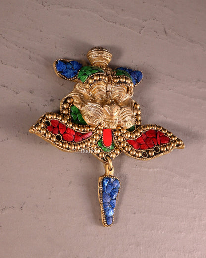 Pure Brass Kirtimukha Yali Wall Hanging - 6" Height, 8" Width meenakari - Budhshiv.com