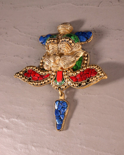 Pure Brass Kirtimukha Yali Wall Hanging - 6" Height, 8" Width meenakari - Budhshiv.com