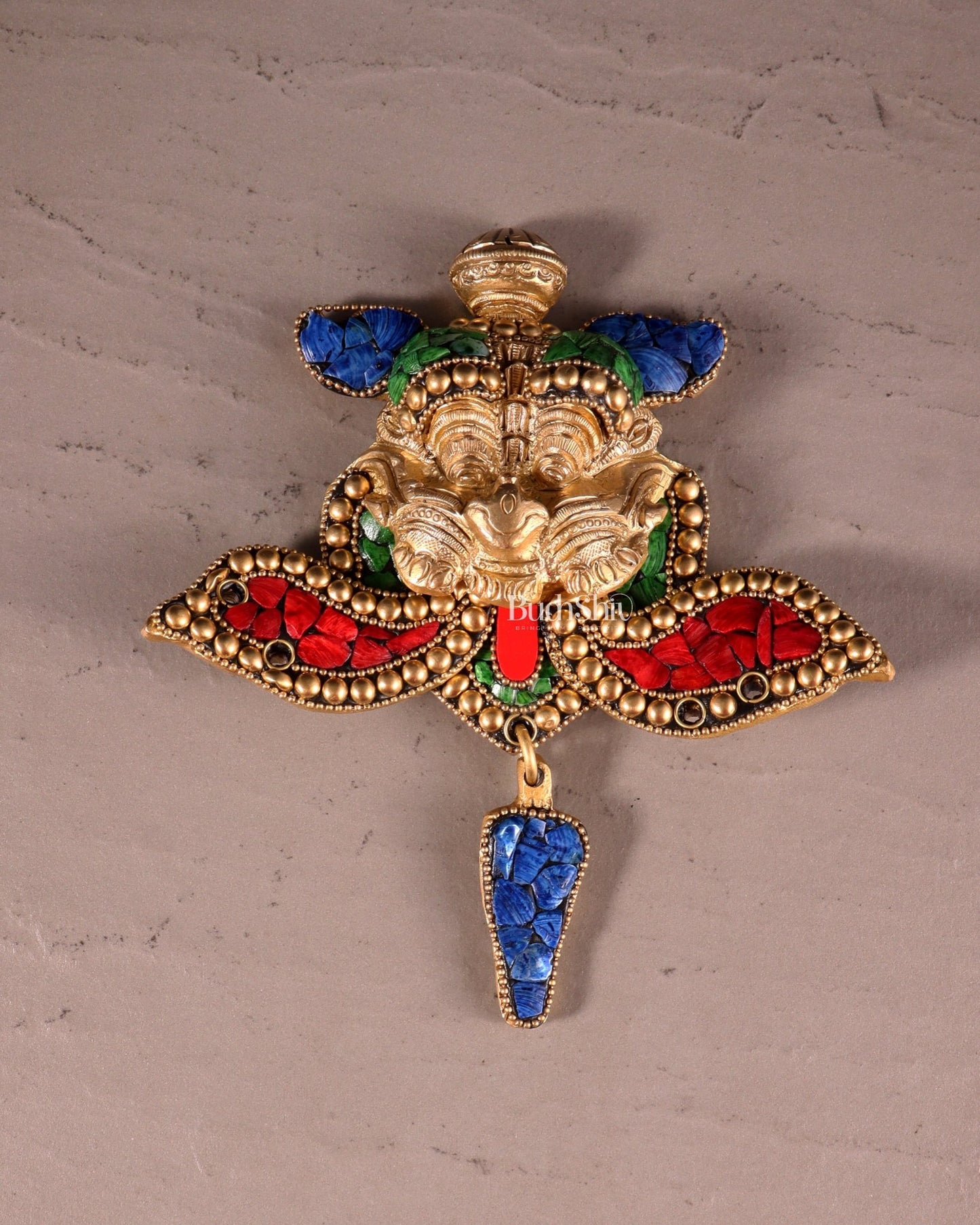 Pure Brass Kirtimukha Yali Wall Hanging - 6" Height, 8" Width meenakari - Budhshiv.com