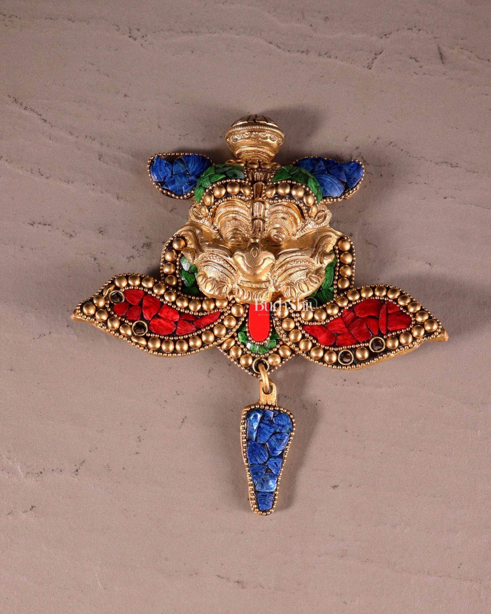 Pure Brass Kirtimukha Yali Wall Hanging - 6" Height, 8" Width meenakari - Budhshiv.com