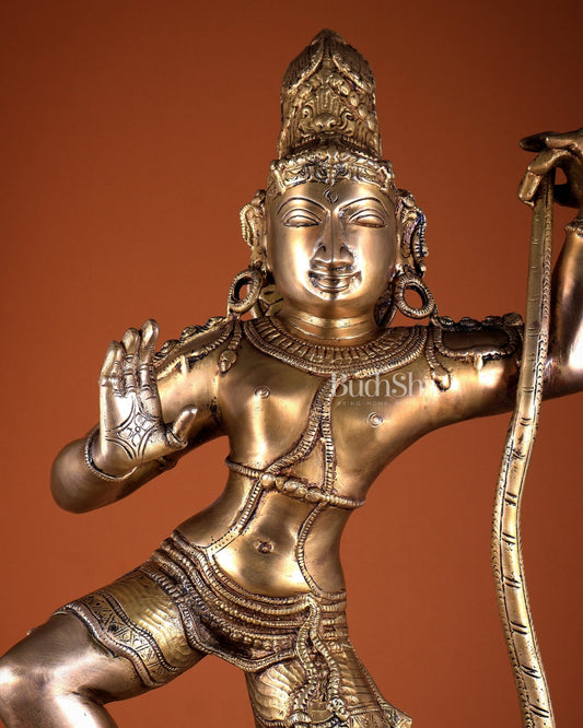 Pure Brass Krishna Dancing on Kaliya Naag (Kalinga Narthana Krishna) Sculpture 29" - Budhshiv.com
