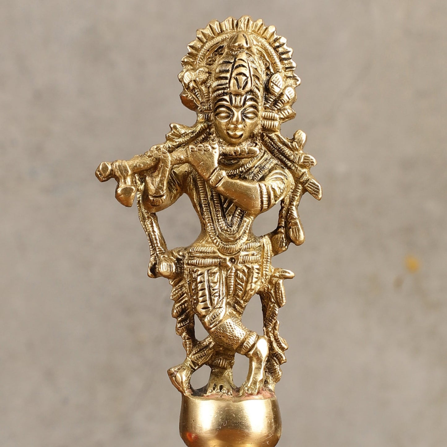 Pure Brass Krishna Handcrafted Hand Bell - 7 in Height - Budhshiv.com