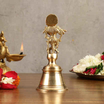 Pure Brass Krishna Handcrafted Hand Bell - 7 in Height - Budhshiv.com