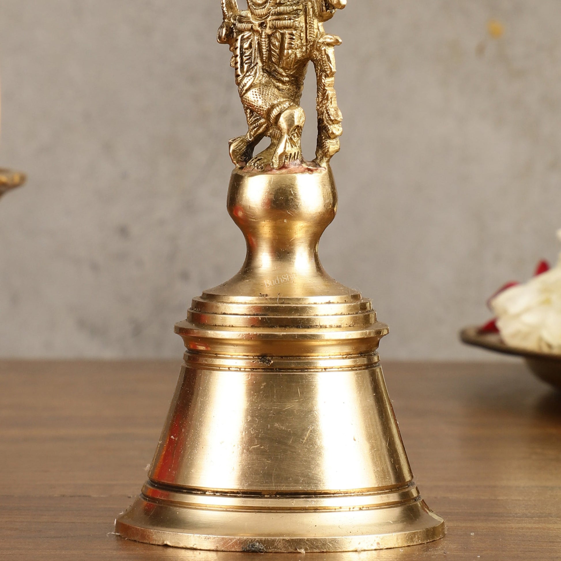 Pure Brass Krishna Handcrafted Hand Bell - 7 in Height - Budhshiv.com