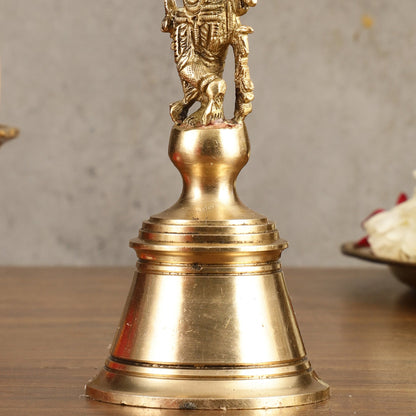 Pure Brass Krishna Handcrafted Hand Bell - 7 in Height - Budhshiv.com