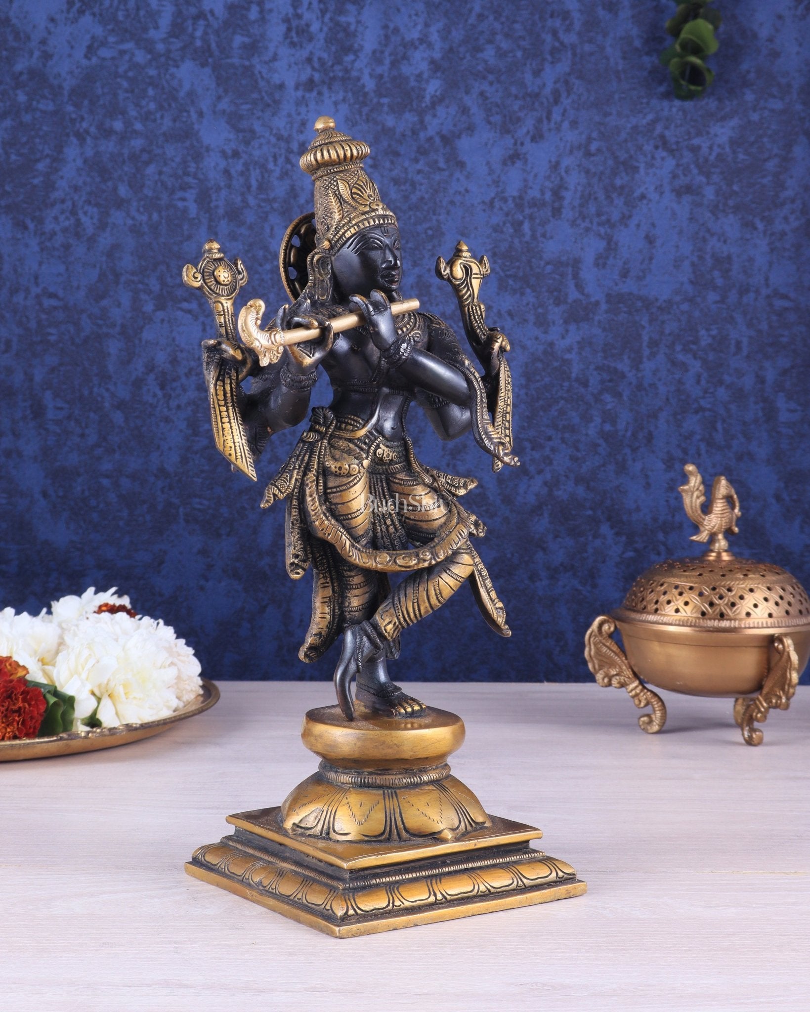 Pure Brass Krishna Roopam Vishnu Sculpture - black and gold Finish | 1 ...