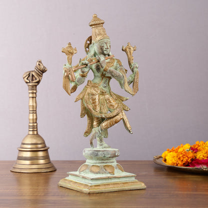 Pure Brass Krishna Roopam Vishnu Sculpture - Sand Blast Finish | 12" - Budhshiv.com