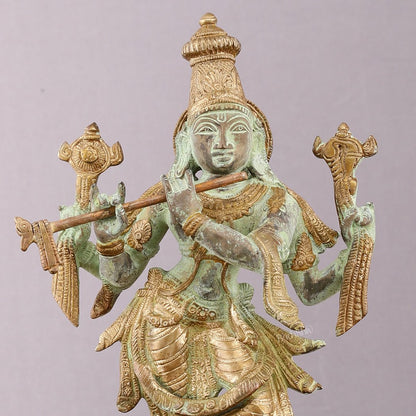 Pure Brass Krishna Roopam Vishnu Sculpture - Sand Blast Finish | 12" - Budhshiv.com