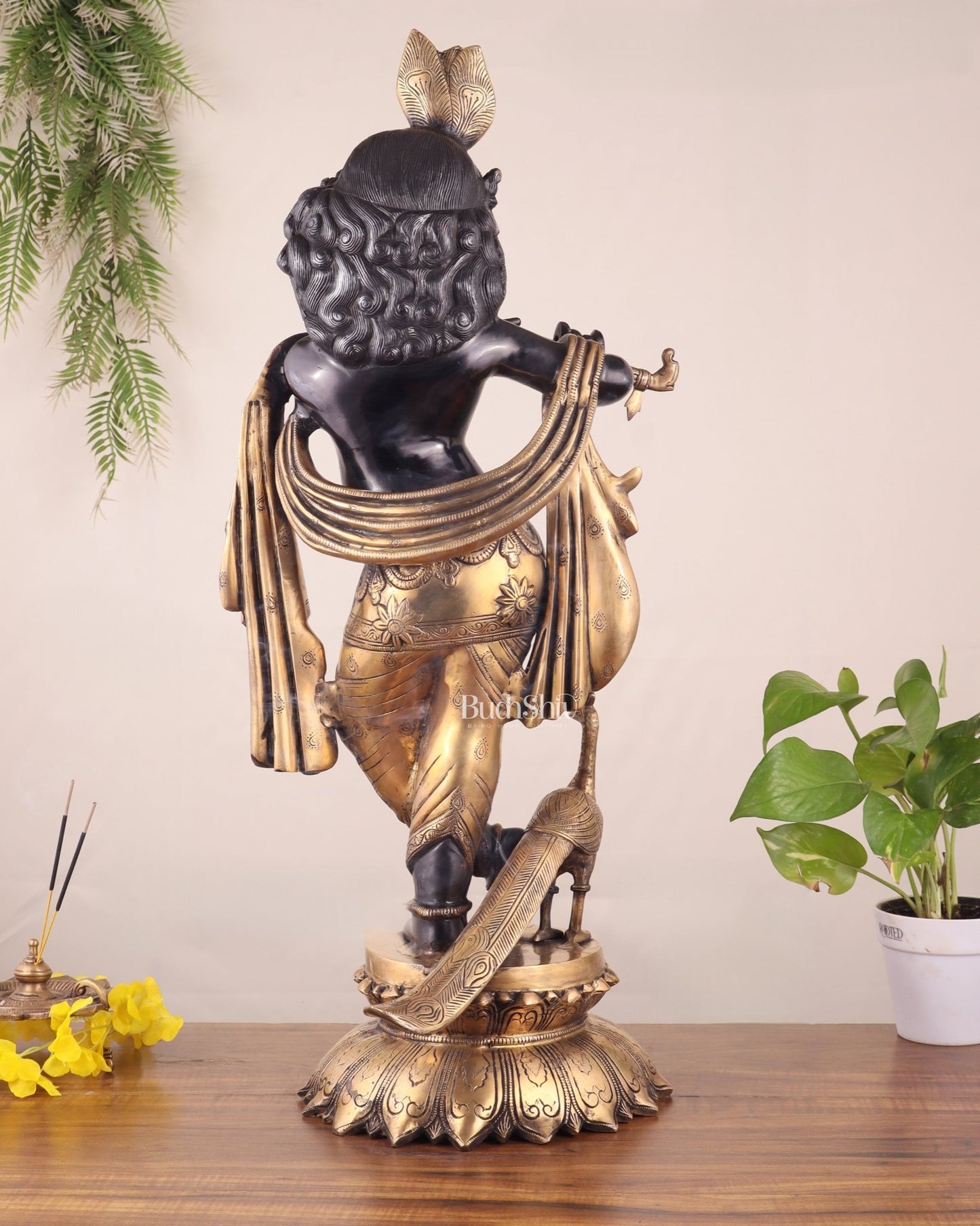 Pure Brass Krishna Statue – 27" Black - Budhshiv.com