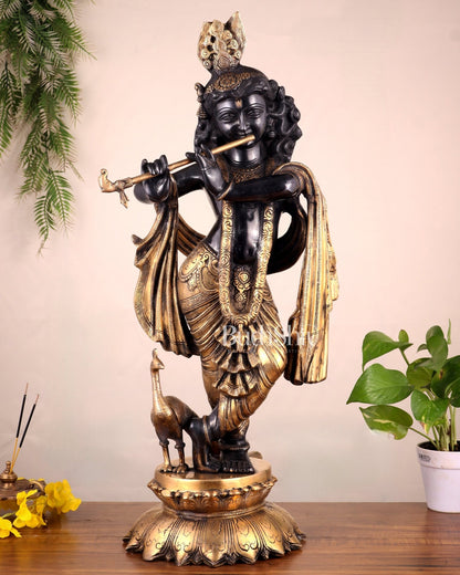 Pure Brass Krishna Statue – 27" Black - Budhshiv.com