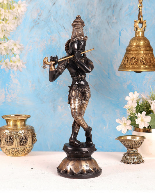 Pure Brass Krishna Statue with black Finish – Divine Lord Krishna Idol (15 Inch) - Budhshiv.com