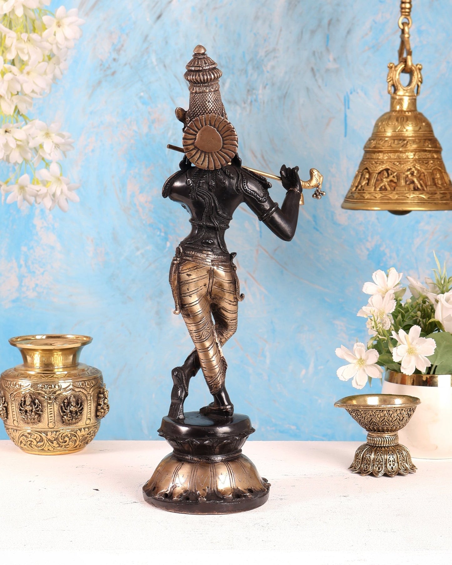 Pure Brass Krishna Statue with black Finish – Divine Lord Krishna Idol (15 Inch) - Budhshiv.com