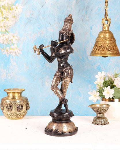 Pure Brass Krishna Statue with black Finish – Divine Lord Krishna Idol (15 Inch) - Budhshiv.com