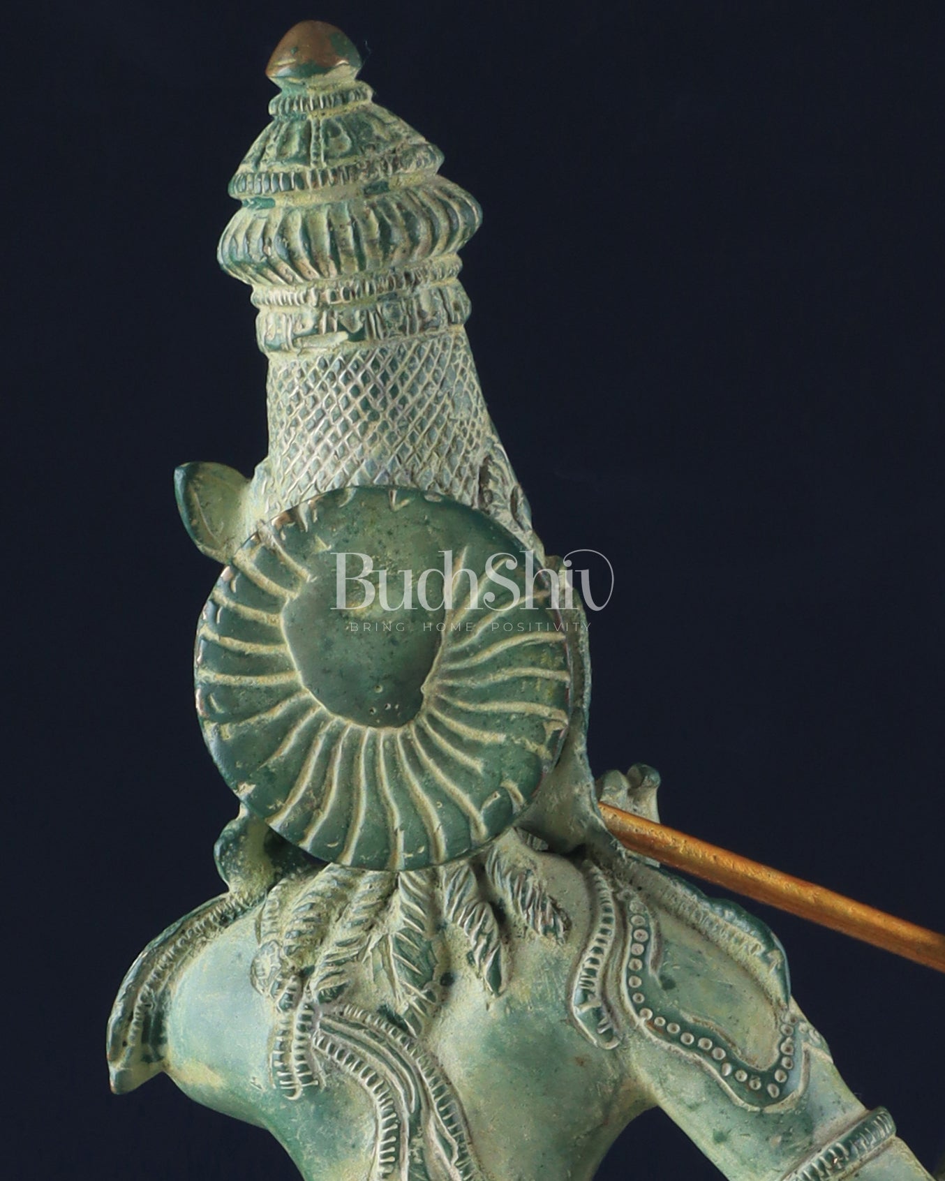 Pure Brass Krishna Statue with Green Stone Finish – Divine Lord Krishna Idol (15 Inches) - Budhshiv.com