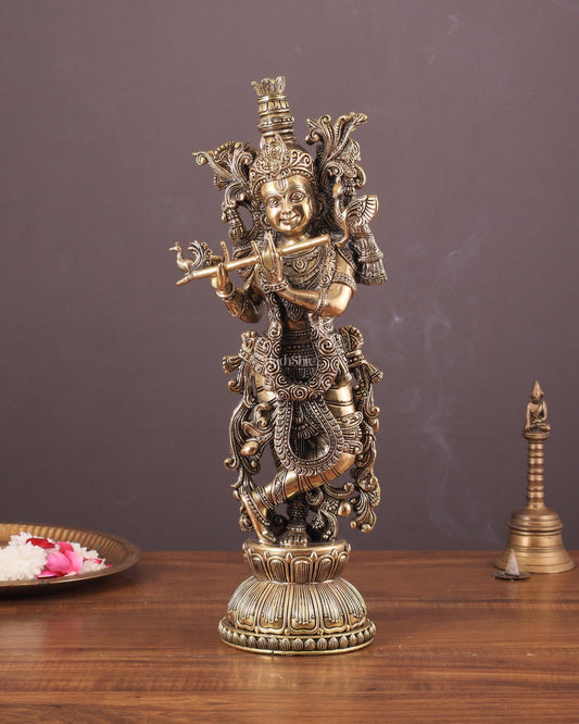 Pure Brass Krishna Superfine Statue with Intricate Carvings - Budhshiv.com