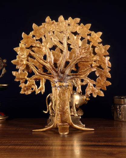 Pure Brass Krishna with Cow & Kalpavriksha Tree Combo 12 inch - Budhshiv.com