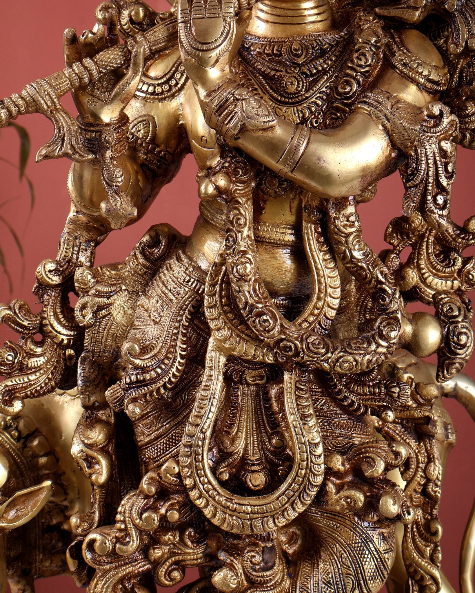 Pure Brass Krishna with cow large idol 26" venugopal statue - Budhshiv.com