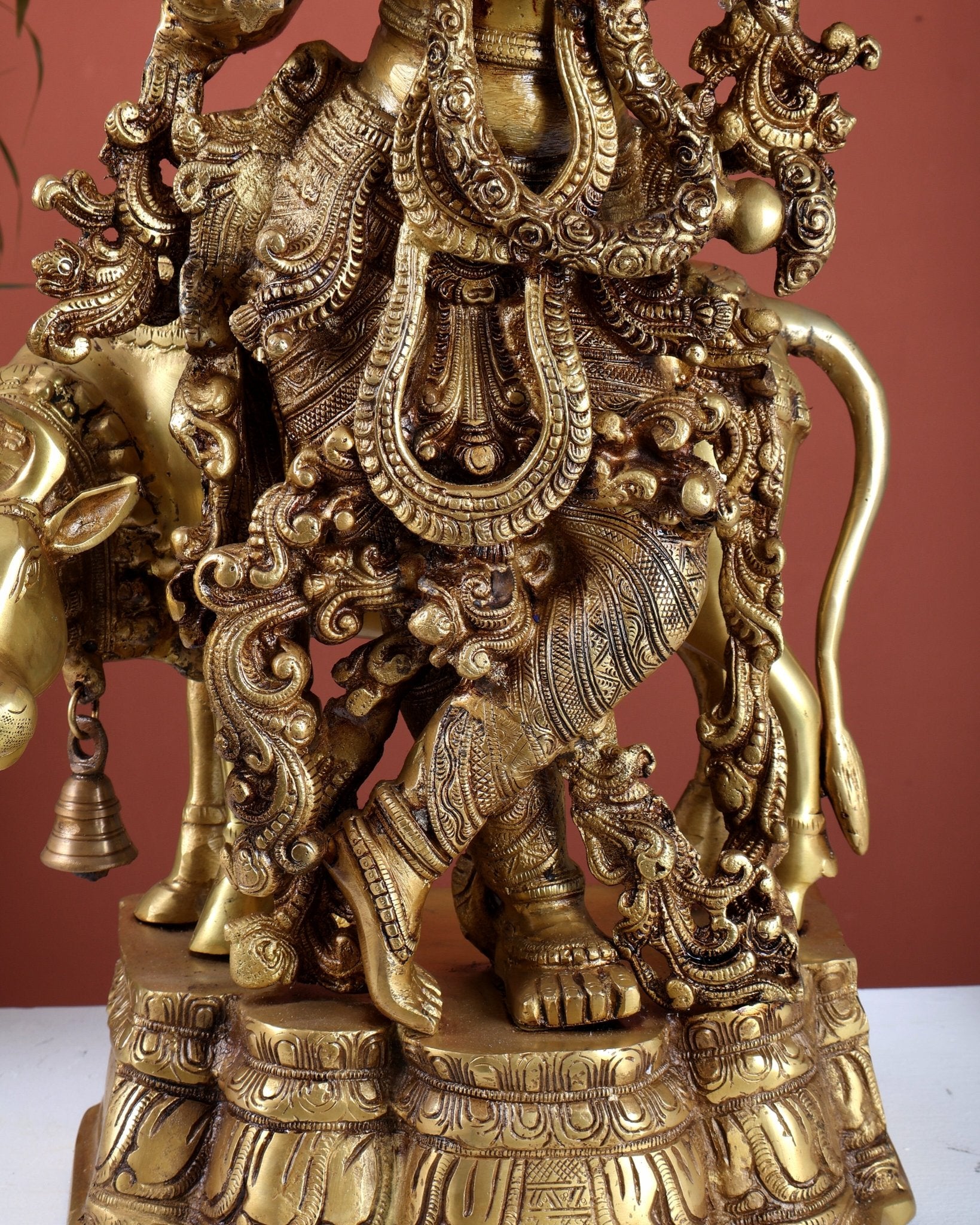 Pure Brass Krishna with cow large idol 26" venugopal statue - Budhshiv.com