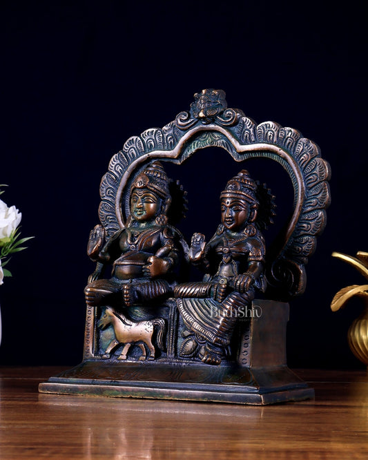 Pure Brass Kuber Lakshmi Idol Seated on Prabhavali 9 inch - Budhshiv.com