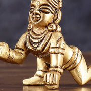 Pure Brass Laddoo Gopal Krishna Baal Krishna Idol - 2.5" - Budhshiv.com