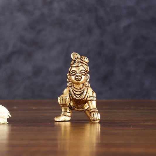 Pure Brass Laddoo Gopal Krishna Baal Krishna Idol - 2.5" - Budhshiv.com