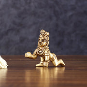 Pure Brass Laddoo Gopal Krishna Baal Krishna Idol - 2.5" - Budhshiv.com