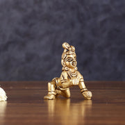 Pure Brass Laddoo Gopal Krishna Baal Krishna Idol - 2.5" - Budhshiv.com