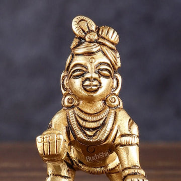 Pure Brass Laddoo Gopal Krishna Baal Krishna Idol - 2.5" - Budhshiv.com