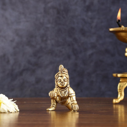 Pure Brass Laddoo Gopal Krishna Baal Krishna Idol - 2" - Budhshiv.com
