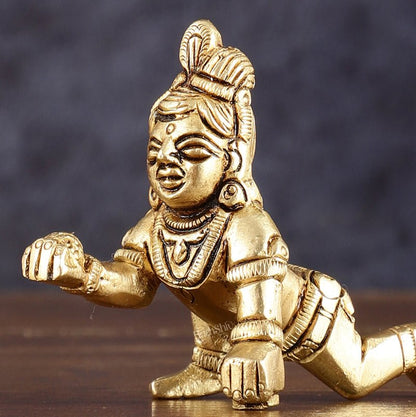 Pure Brass Laddoo Gopal Krishna Baal Krishna Idol - 2" - Budhshiv.com