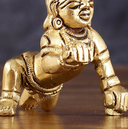 Pure Brass Laddoo Gopal Krishna Baal Krishna Idol - 2" - Budhshiv.com