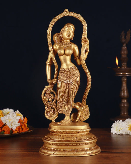 Pure Brass Lady Statue – Ajanta Inspired, 16.5 Inch - Budhshiv.com