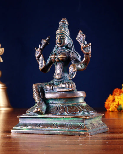 Pure Brass Lakshmi Idol 4.5" Bronze tone - Budhshiv.com