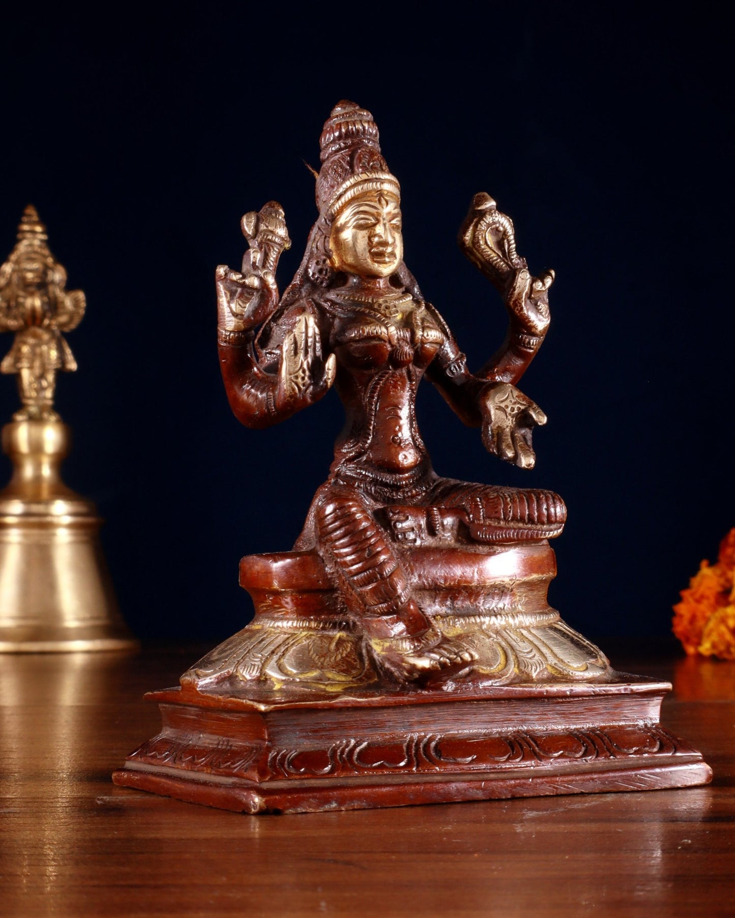Pure Brass Lakshmi Idol 4.5" dual tone - Budhshiv.com