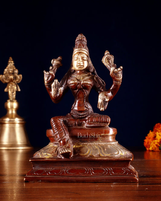 Pure Brass Lakshmi Idol 4.5" dual tone - Budhshiv.com