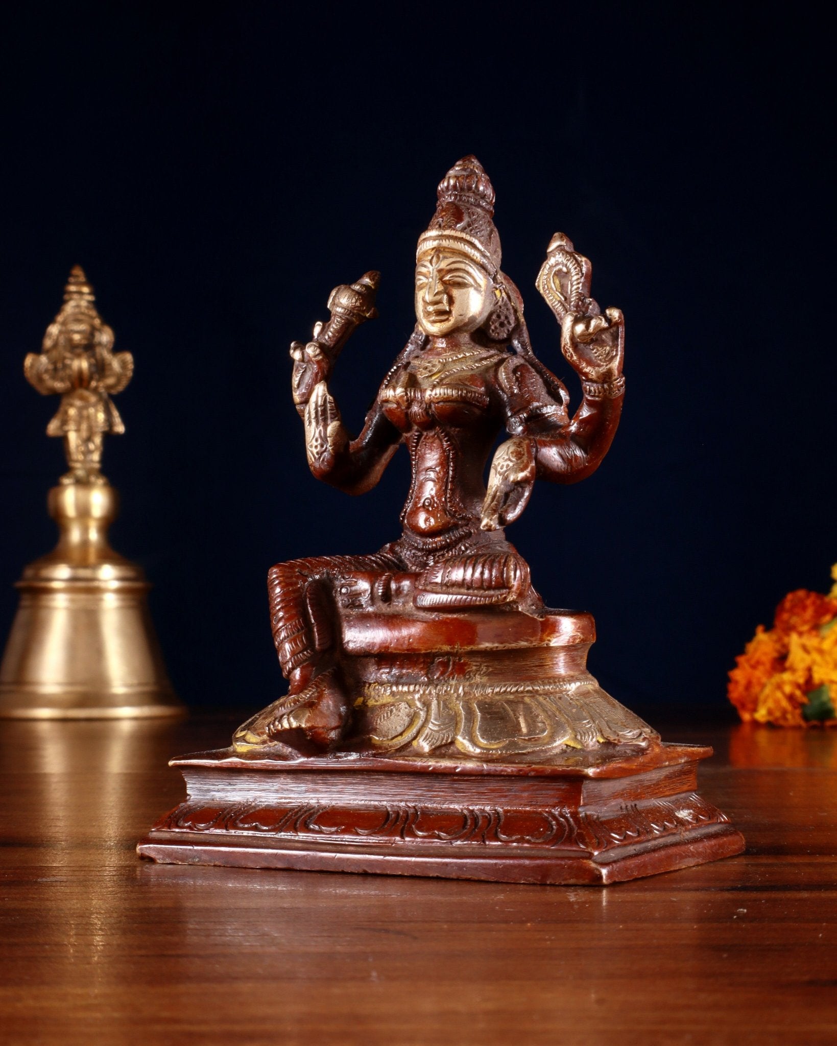 Pure Brass Lakshmi Idol 4.5" dual tone - Budhshiv.com