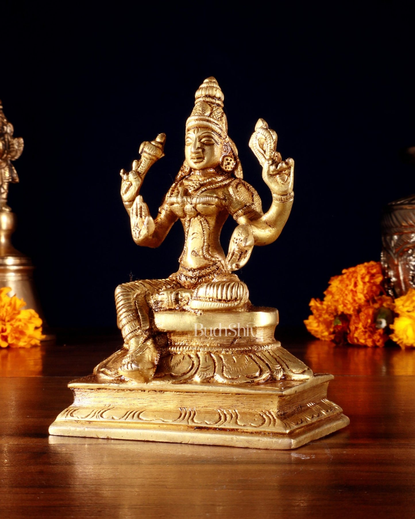 Pure Brass Lakshmi Idol 4.5" - Budhshiv.com