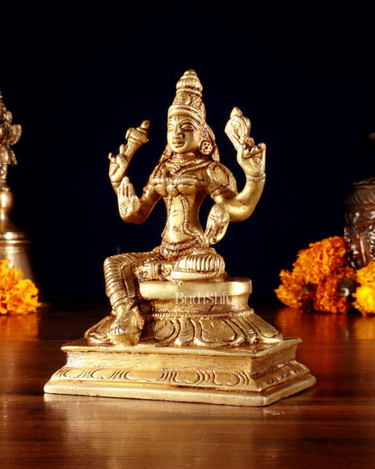 Pure Brass Lakshmi Idol 4.5" - Budhshiv.com