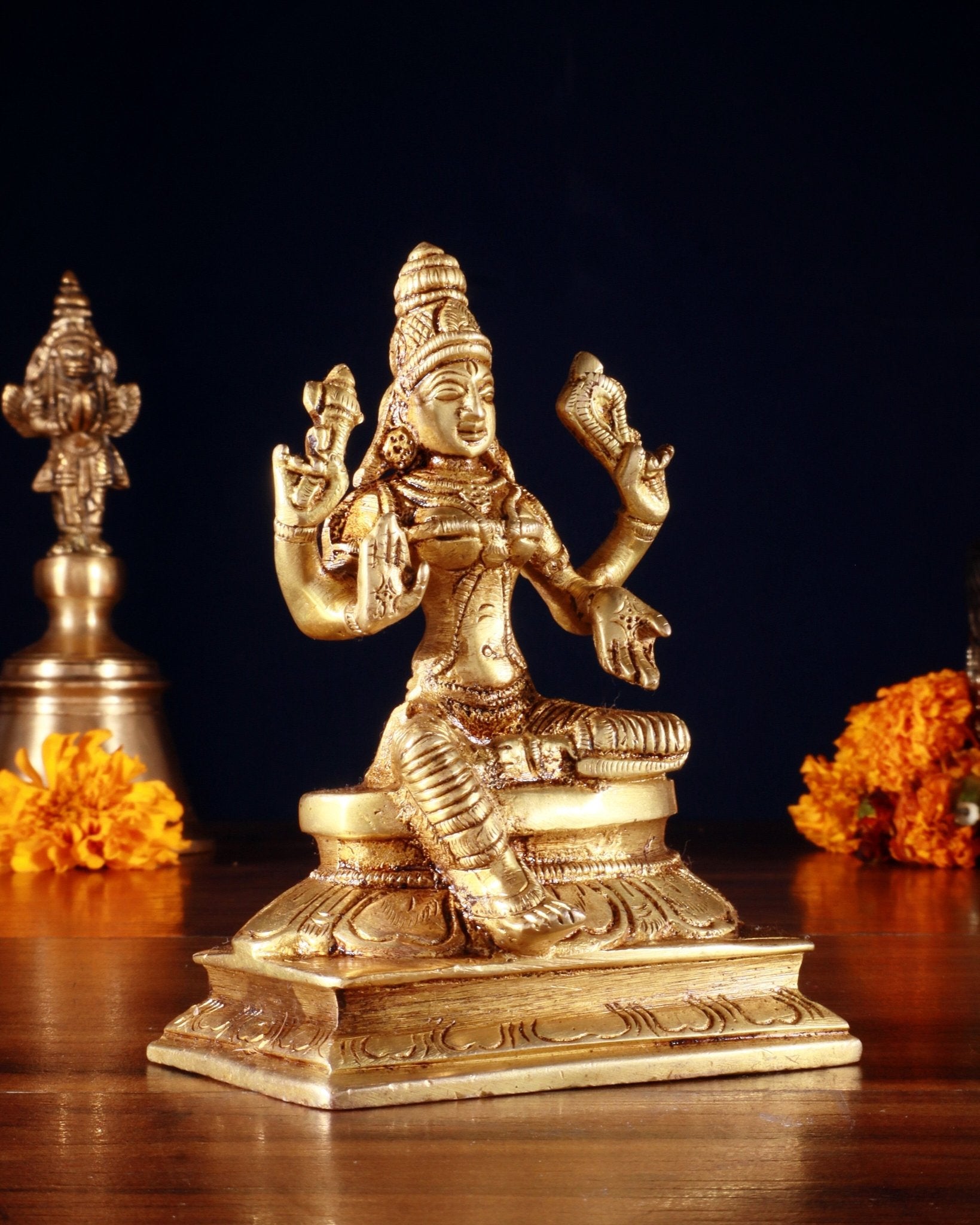 Pure Brass Lakshmi Idol 4.5" - Budhshiv.com