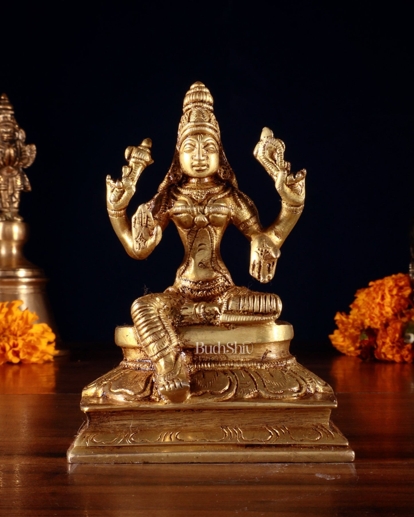 Pure Brass Lakshmi Idol 4.5" - Budhshiv.com