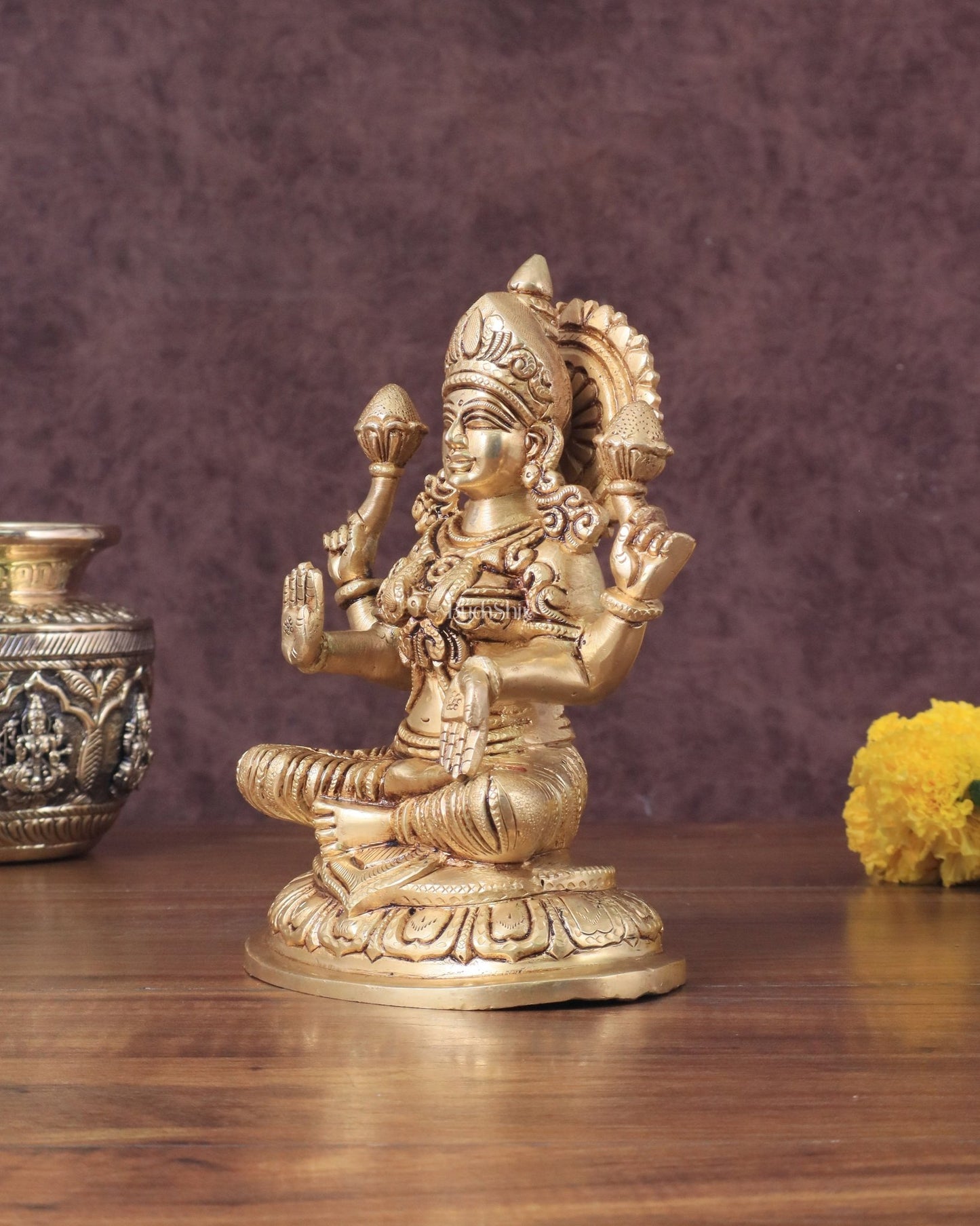 Pure Brass Lakshmi Idol - 7.5" Height - Budhshiv.com