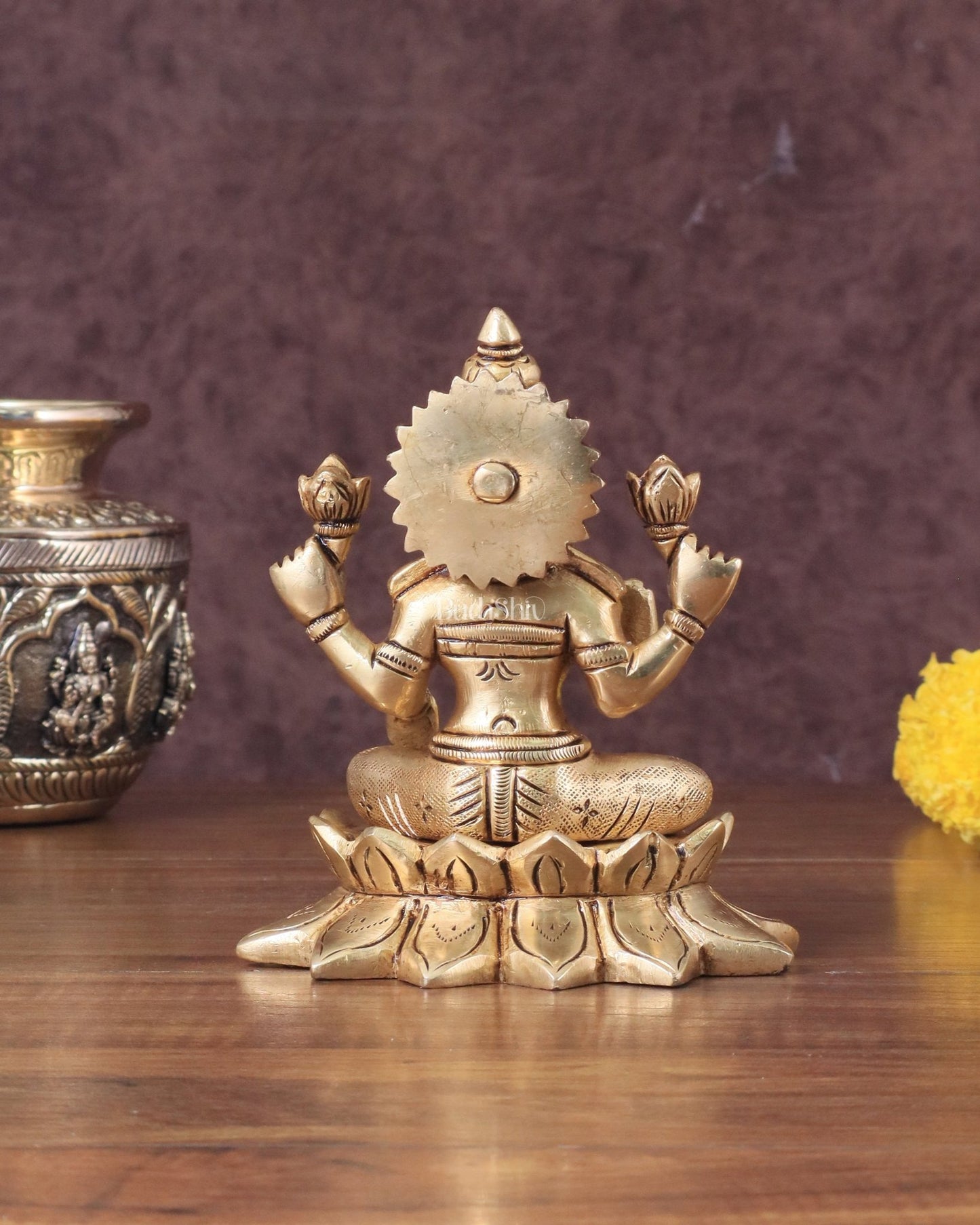 Pure Brass lakshmi in Lotus Base Idol - 5.5" - Budhshiv.com