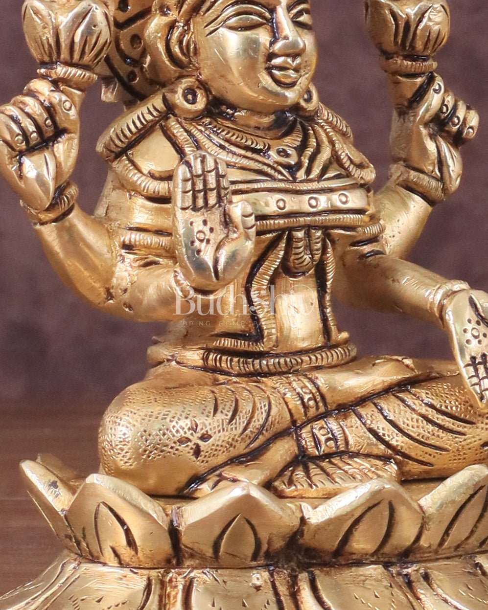 Pure Brass lakshmi in Lotus Base Idol - 5.5" - Budhshiv.com