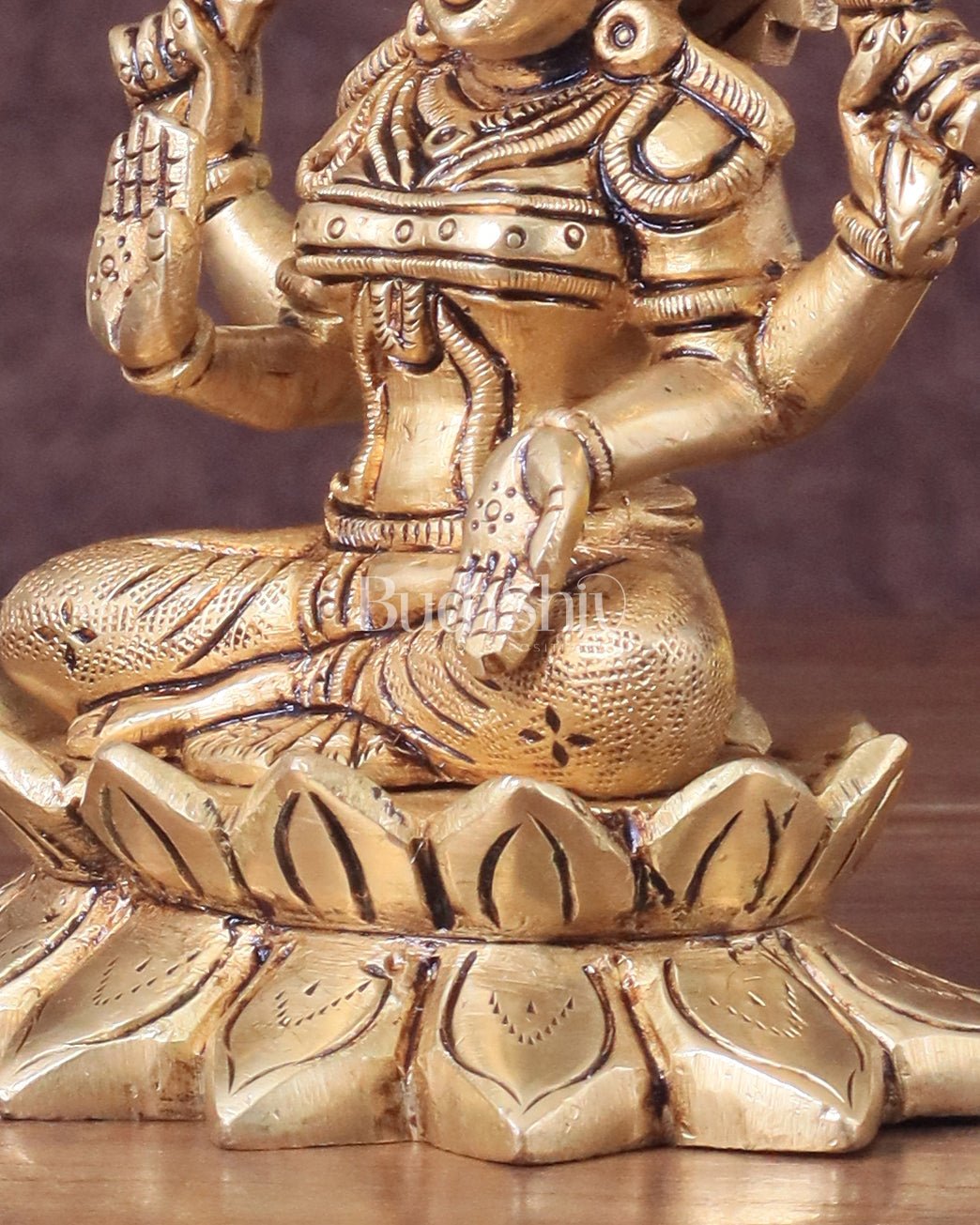 Pure Brass lakshmi in Lotus Base Idol - 5.5" - Budhshiv.com