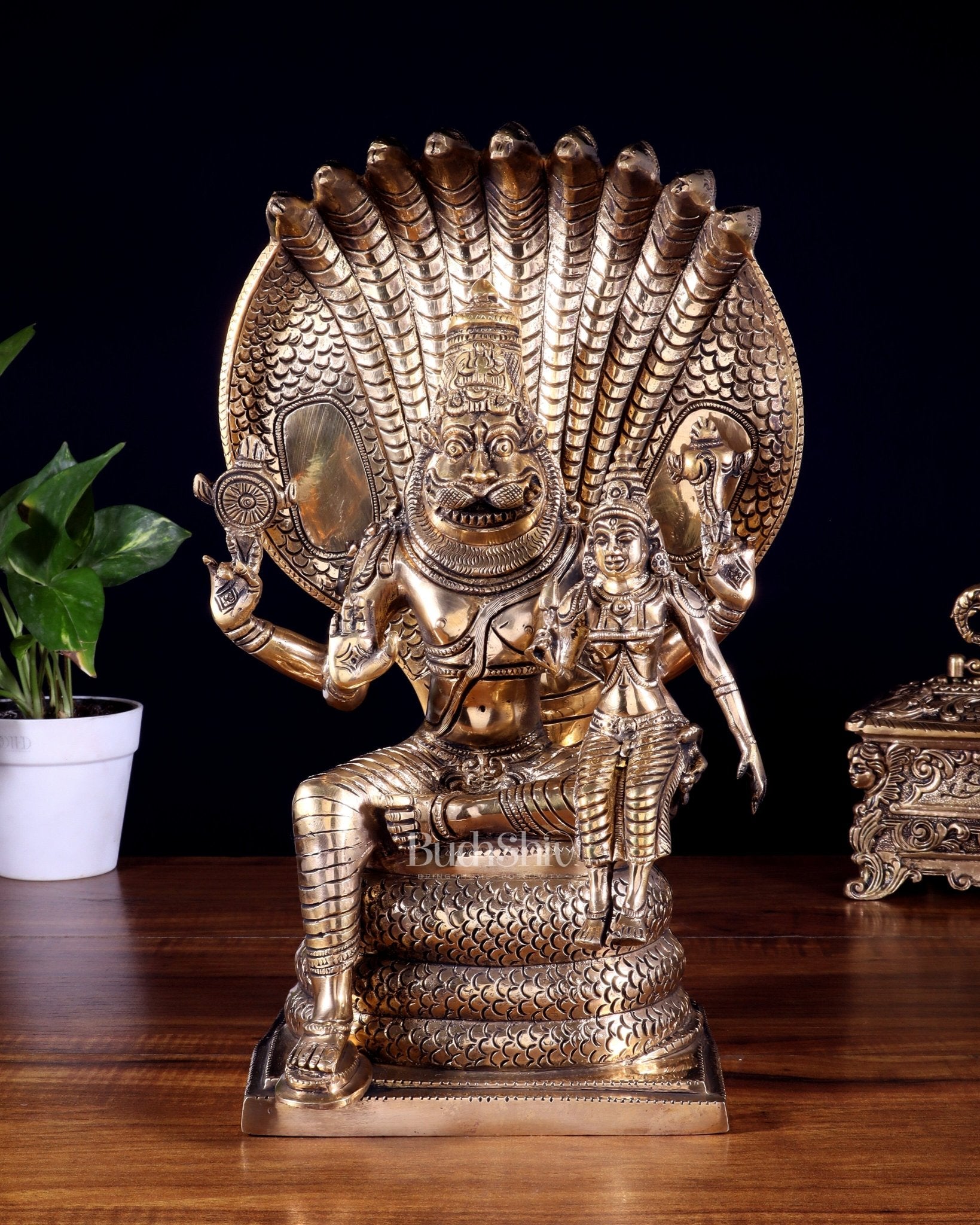 Pure Brass Lakshmi Narasimha Swamy Idol with Sheshanaag – 14 Inches ...