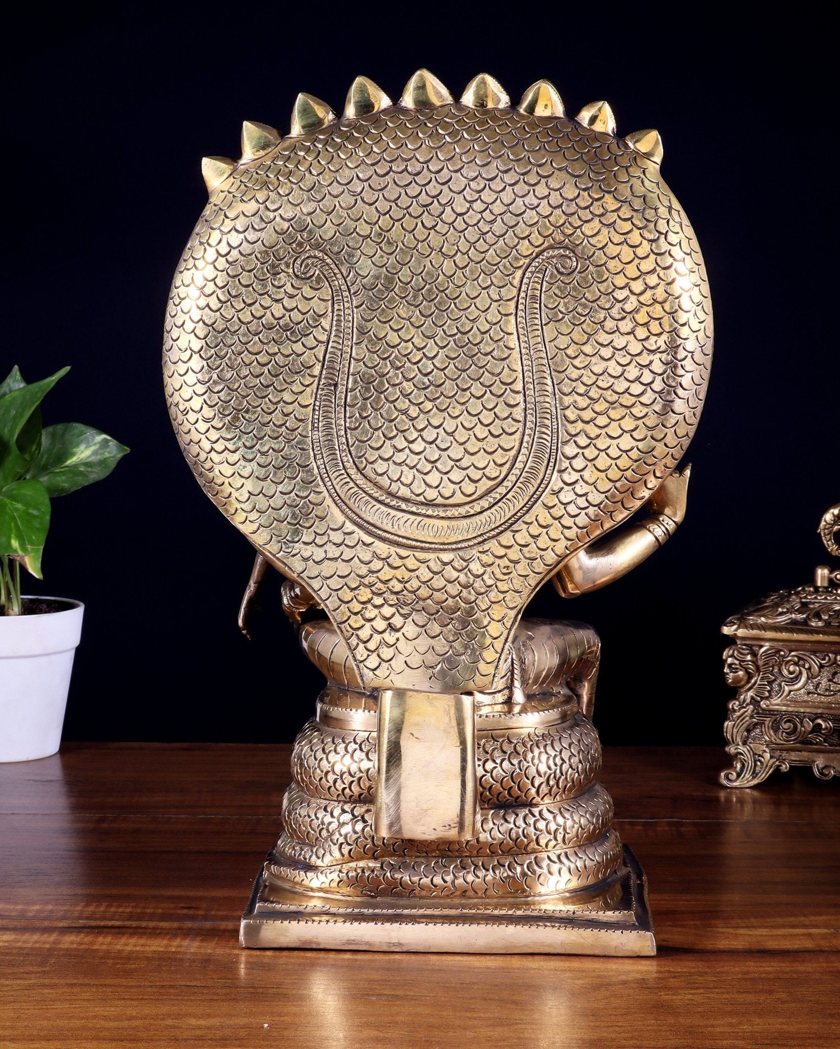 Pure Brass Lakshmi Narasimha Swamy Idol with Sheshanaag – 14 Inches - Budhshiv.com