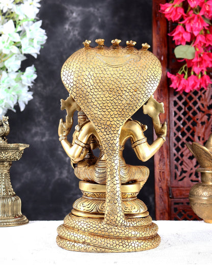 Pure Brass Lakshmi Narasimha Swamy with Sheshanaag Peetha – Handcrafted Divine Idol 12.5 inch - Budhshiv.com