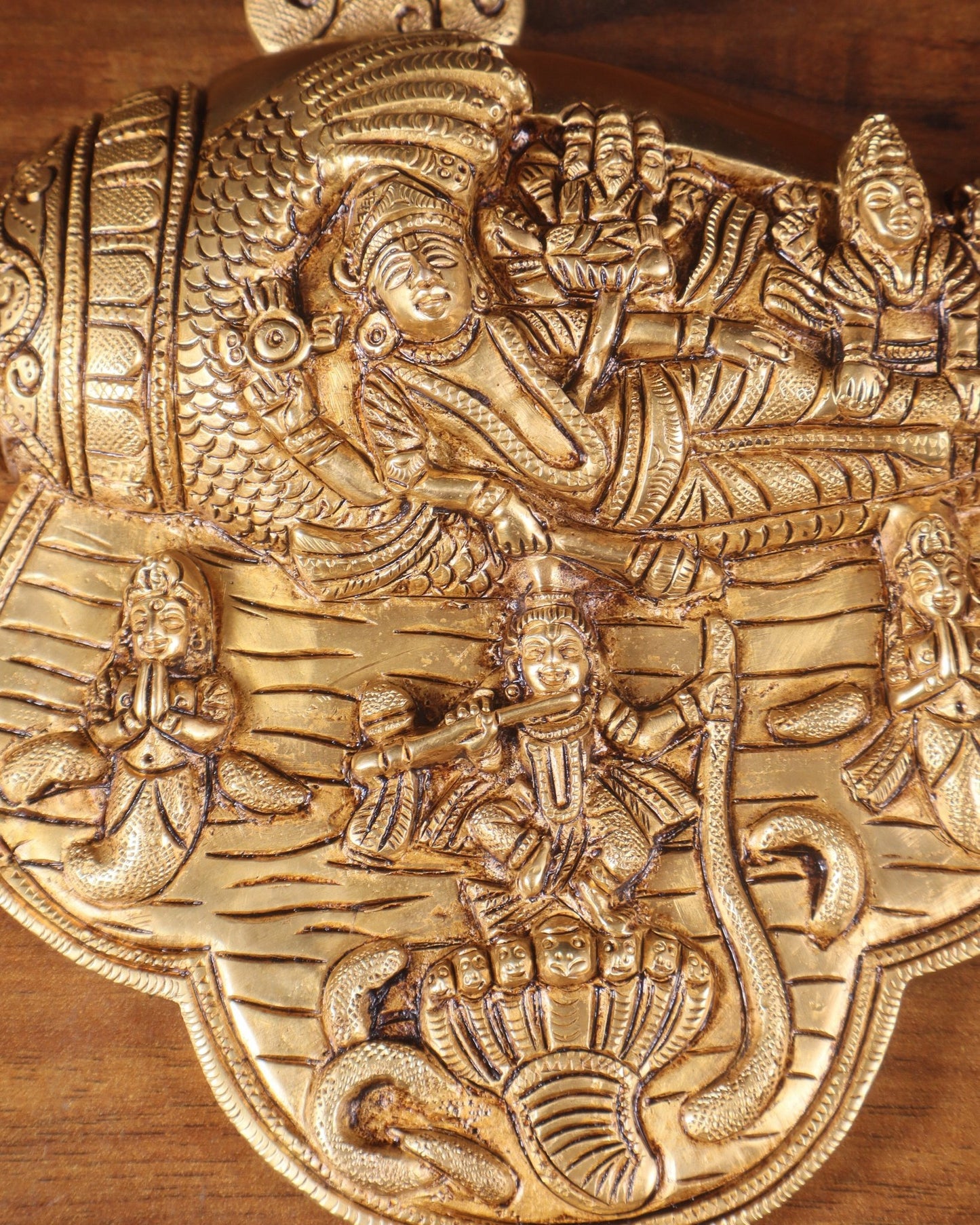 Pure Brass Lakshmi Narayana with Kalinga Krishna Carved on Shankh | Wall Hanging - Budhshiv.com
