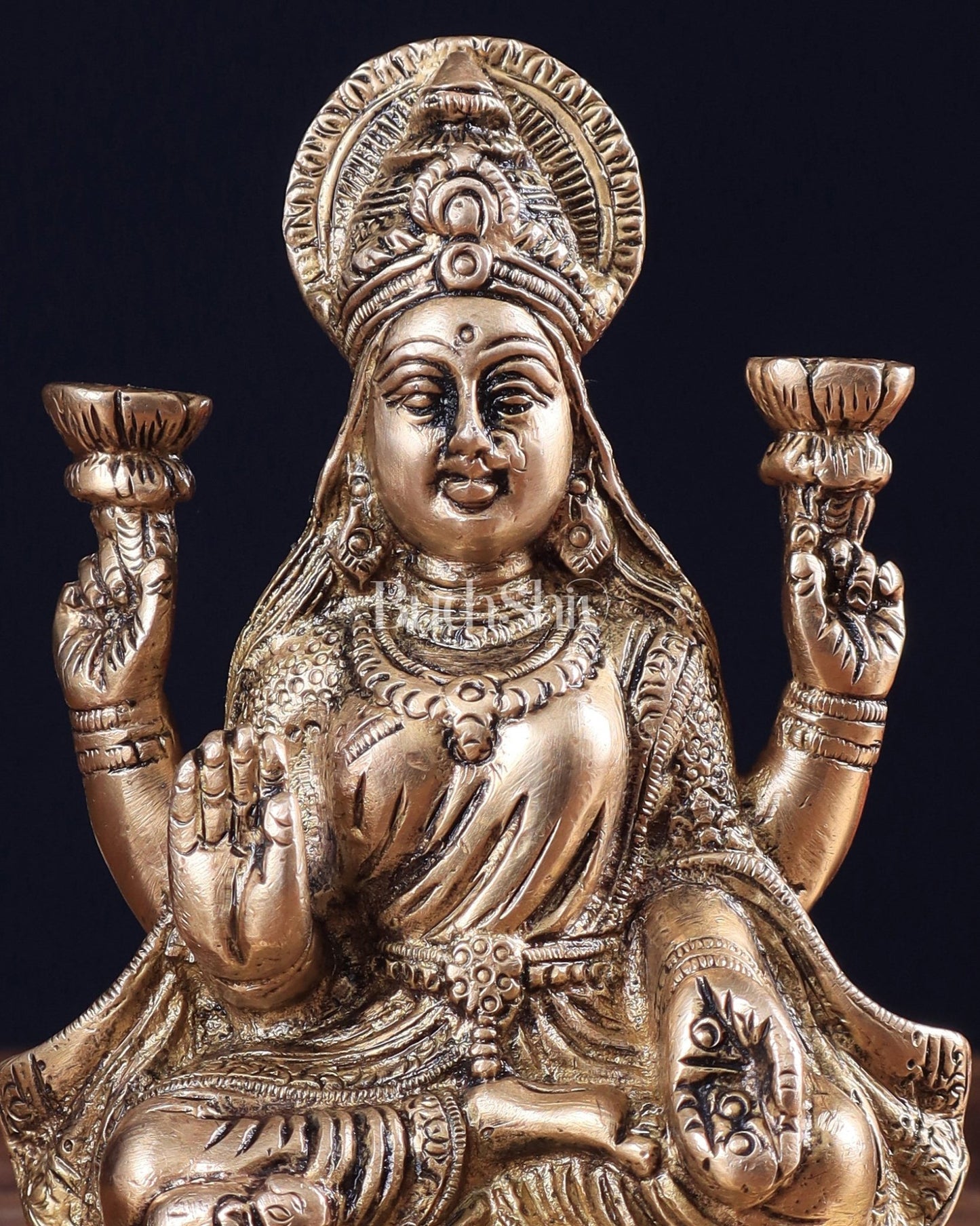 Pure Brass Lakshmi statue 6" - Budhshiv.com